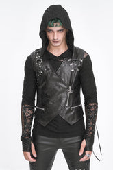 Gilet punk pour homme en faux cuir noir avec fermeture éclair